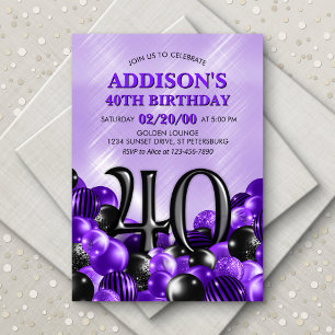Invitation Ballons violet 40e anniversaire