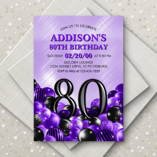 Invitation Ballons violet 80e anniversaire