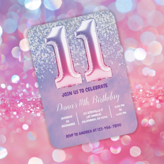 Invitation Ballons violet et rose 11e anniversaire (Créateur téléchargé)