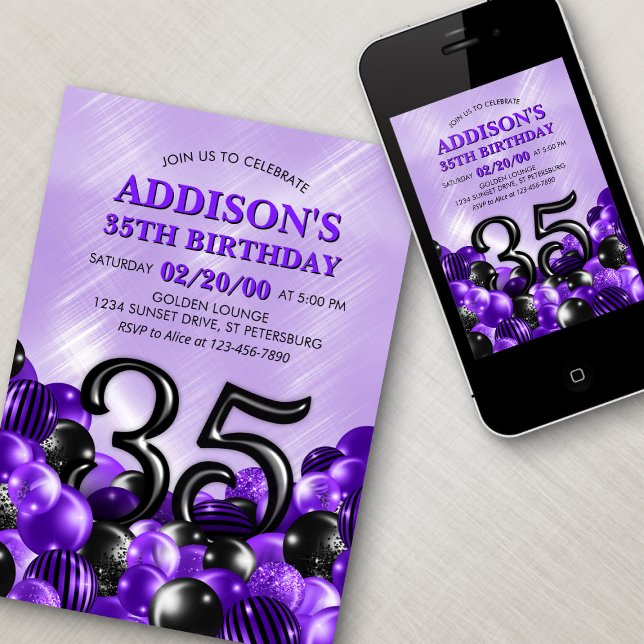 Invitation Ballons violets 35e anniversaire (Créateur téléchargé)