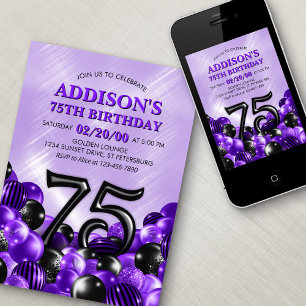 Invitation Ballons violets 75e anniversaire