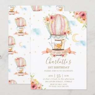 Invitation Balloon à air chaud 1er anniversaire Jungle Animau