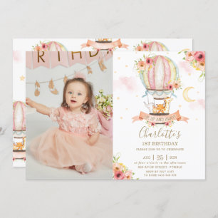 Invitation Balloon à air chaud 1er anniversaire Jungle Animau