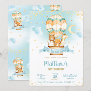 Invitation Balloon à air chaud Anniversaire Fête mignonne Béb