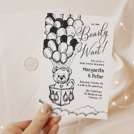 Invitation Balloon à air chaud Baby shower simple Ours en pel