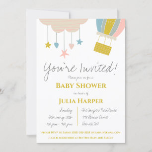 Invitation Balloon à air chaud et Baby shower neutre pour les