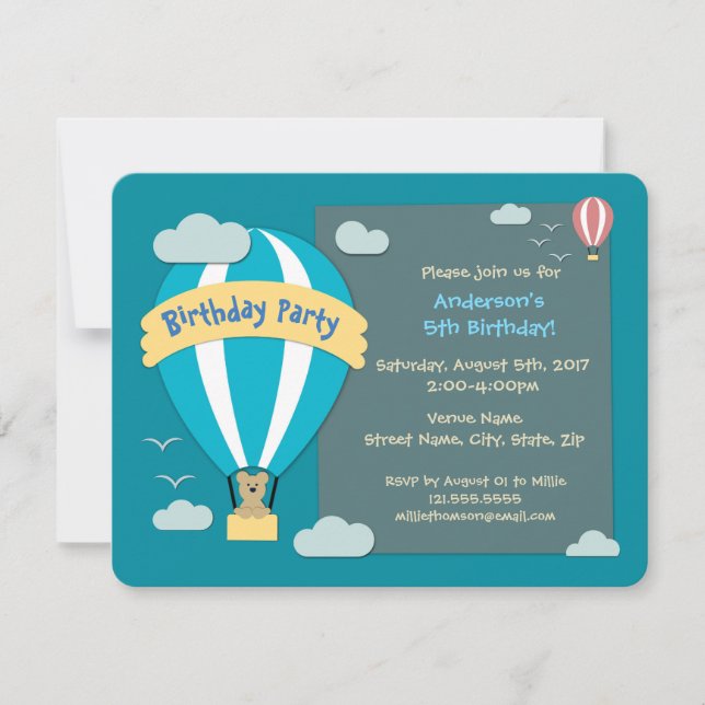 Invitation Balloon à air chaud pour la fête d'anniversaire (Devant)
