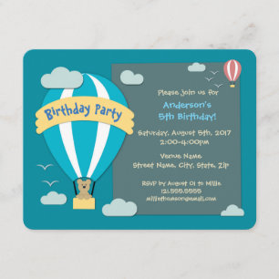 Invitation Balloon à air chaud pour la fête d'anniversaire