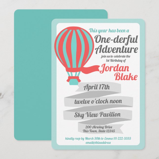 Invitation Balloon à air chaud pour une aventure sur une seul (Devant / Derrière)