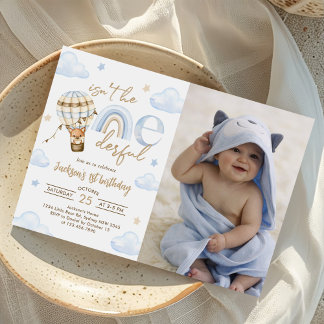 Invitation Balloon à air chaud Rainbow Boy 1er Anniversaire P