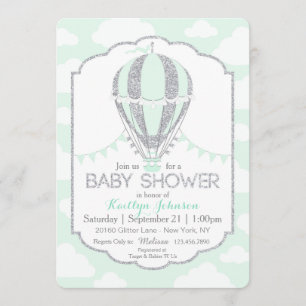Invitation Balloon à air chaud Seafoam Baby shower neutre