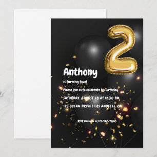 Invitation Balloon à huile d'or et Confetti 2e anniversaire P