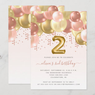 Invitation Balloon Arch Blush Gold Girls 2e fête d'anniversai