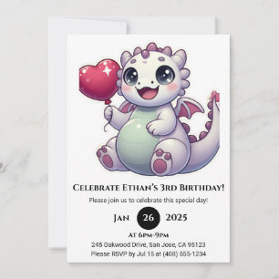 Invitation Balloon Baby Dragon Anniversaire