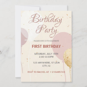 Invitation Balloon bleu minimal 1er anniversaire pour fille