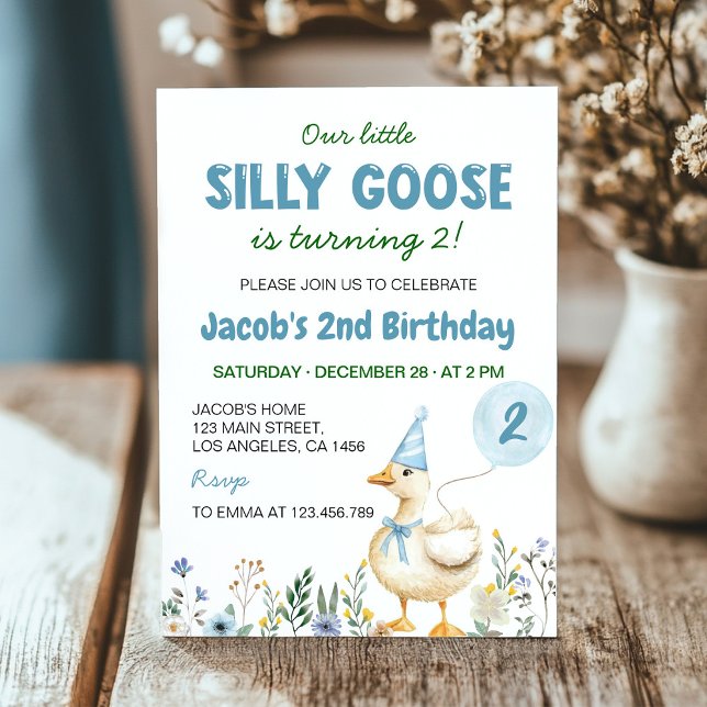 Invitation Balloon bleu petite oie bête 2e anniversaire (Créateur téléchargé)