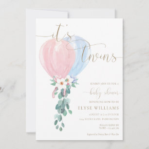 Invitation Balloon bleu rose C'est Baby shower jumeaux
