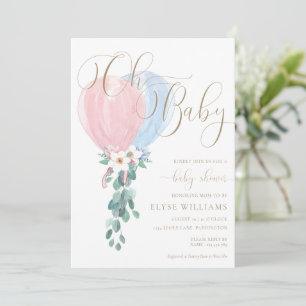 Invitation Balloon bleu rose Oh Baby shower bébé