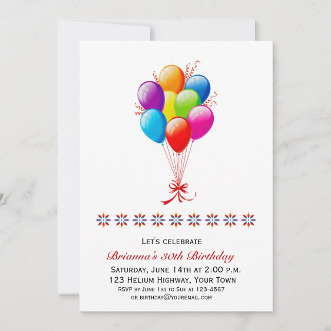 Invitation Balloon Bouquet, Anniversaire (Devant)