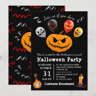 Invitation Balloon Citrouille Black Scanner moderne Halloween