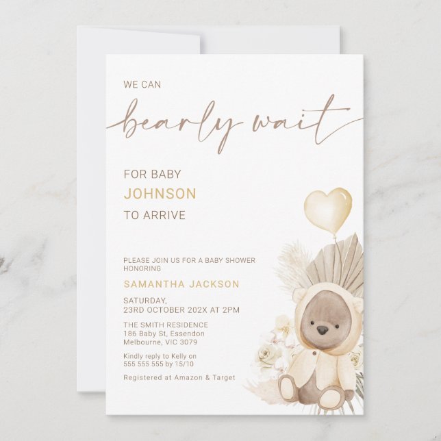 Invitation Balloon Coeur Beige Baby shower d'attente précoce (Devant)