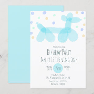 Invitation Balloon d'anniversaire Animaux Blue Pastel Invitat