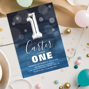 Invitation Balloon d'argent pour le premier anniversaire Bl
