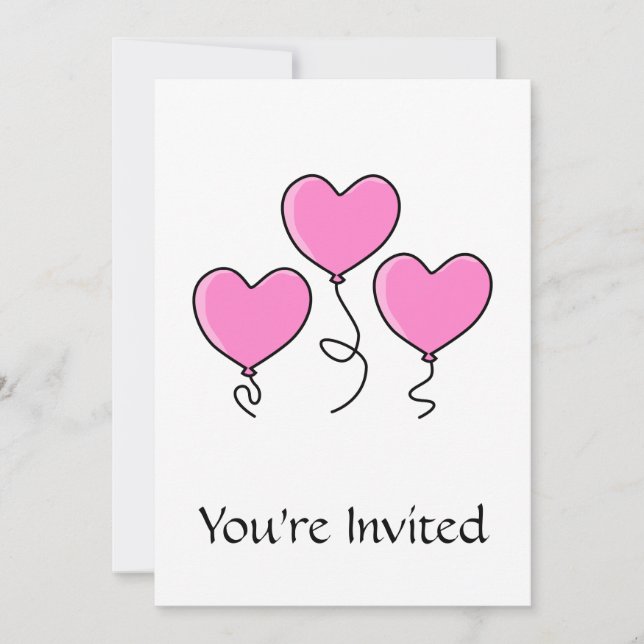 Invitation Balloon de coeur rose avec contour noir. (Devant)