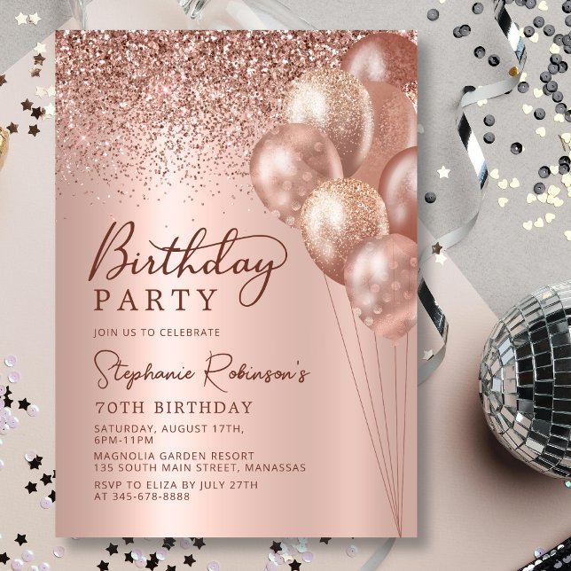 Invitation Balloon de Parties scintillant or Rose moderne 70e (Créateur téléchargé)