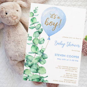 Invitation Balloon Eucalyptus moderne C'est un Baby shower ga