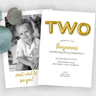 Invitation Balloon Gold Foil moderne 2e fête d'anniversaire P