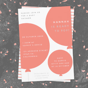 Invitation Balloon minimaliste Coral rose mite Baby shower