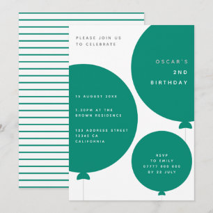 Invitation Balloon minimaliste   Green Kid's Birthday Party