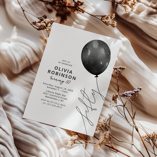 Invitation Balloon noir tendance 50e anniversaire (Créateur téléchargé)