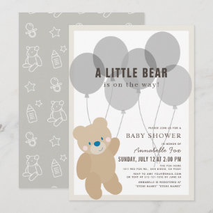 Invitation Balloon Ours Teddy Baby shower neutre