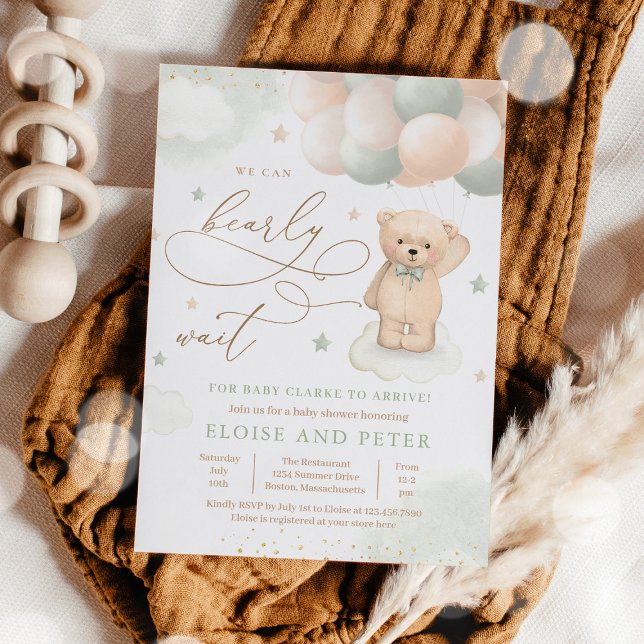 Invitation Balloon Ours Teddy Baby shower neutre (Créateur téléchargé)