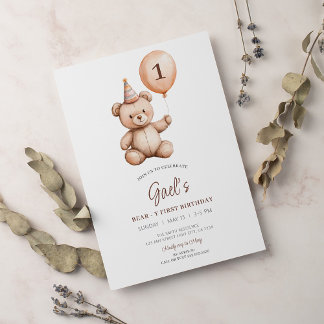 Invitation Balloon Ours Teddy Premier anniversaire