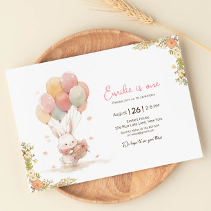 Invitation Balloon petit lapin premier anniversaire
