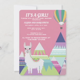 Invitation Balloon rose Alpaca Bébé fille Douche
