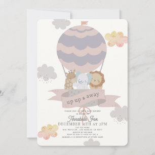 Invitation Balloon rose chaud Animaux Fille Baby shower
