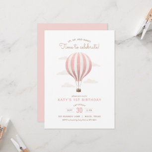 Invitation Balloon rose chaud Fille Anniversaire