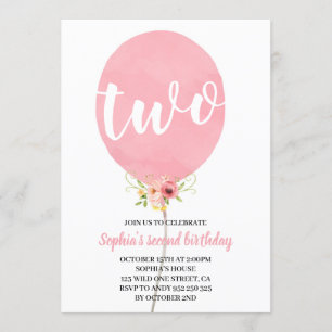 Invitation Balloon rose de la deuxième fille