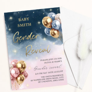 Invitation Balloon rose et bleu Baby Genre Revevey Party