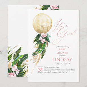 Invitation Balloon rose Floral or Baby shower Tropical mignon