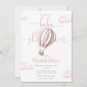 Invitation Balloon rose Hot Air Girl tout en un Baby shower