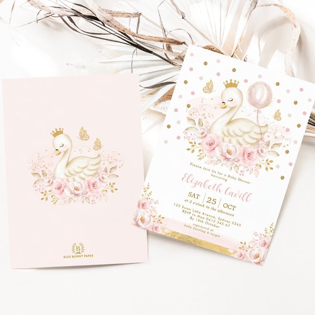 Invitation Balloon rose Swan Princesse Balloon Anniversaire (Créateur téléchargé)