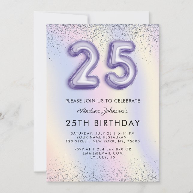 Invitation Balloon violet numéro 25e anniversaire Holographiq (Devant)
