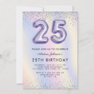 Invitation Balloon violet numéro 25e anniversaire Holographiq