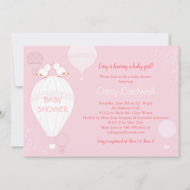 Invitation Balloons à air chaud Baby shower bébé rose doux (Devant)