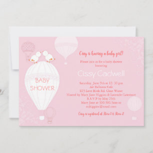 Invitation Balloons à air chaud Baby shower bébé rose doux